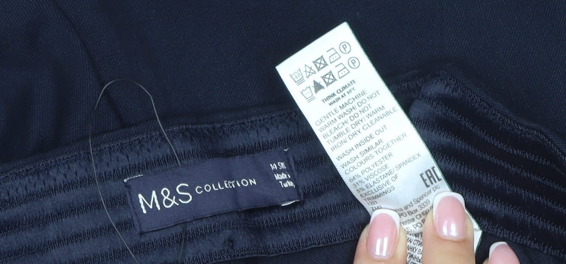 M&S Women’s Blue Size 14 Wide Leg Stretch Smart Trousers