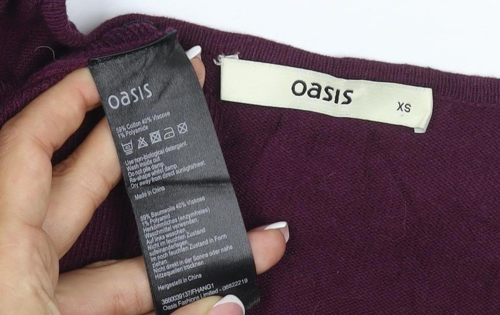 Oasis Women Purple XS Fit & Flare Knit V-Neck Long Sleeve Dress