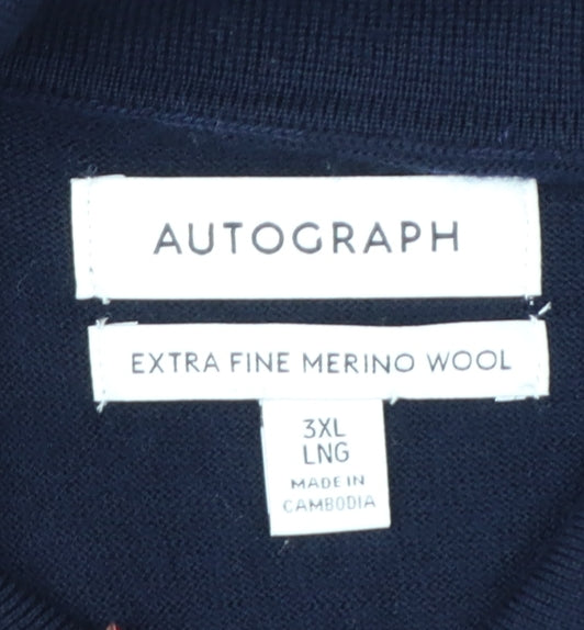 Autograph Men's Navy 3XL Merino Wool Short Sleeve Henley Jumper