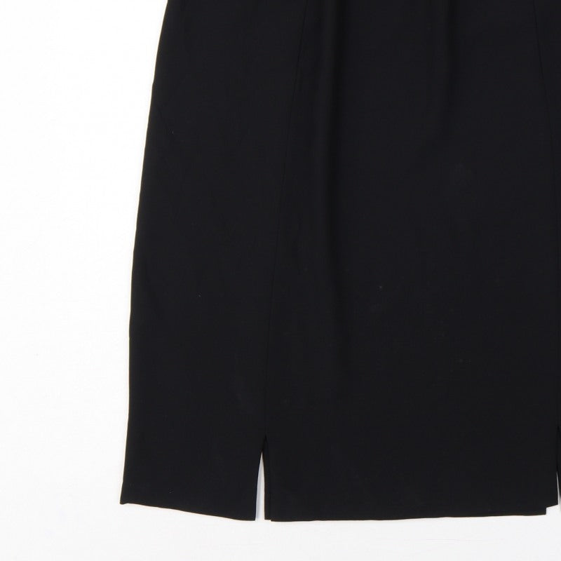 Frank Usher Women Black UK 16 Long Pencil Skirt Elastic Waist Slit