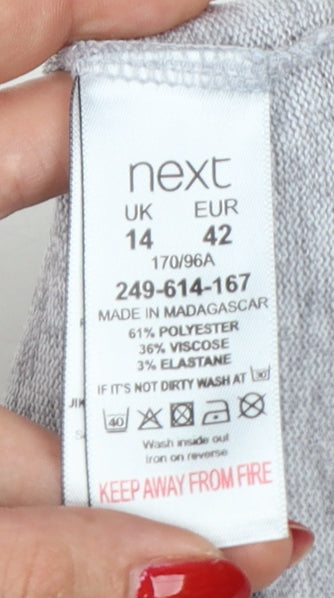Next Women Grey Size 14 Basic Puff Sleeve Crew Neck Jersey T-Shirt