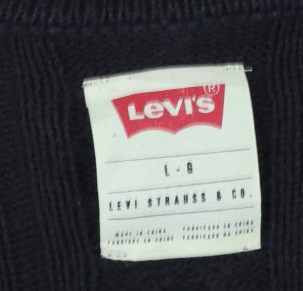 Levi's Men's Black L Cable Knit V-Neck Button Cardigan Cotton