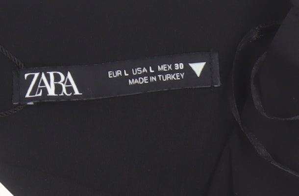 Zara Women Black L Wrap V-Neck Long Sleeve Lined Blouse