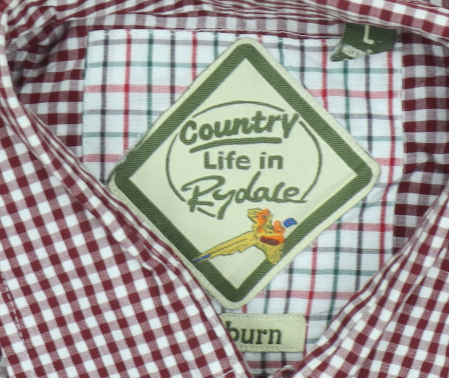 Rydale Men’s Red Check Short Sleeve Button-Up Shirt Size L