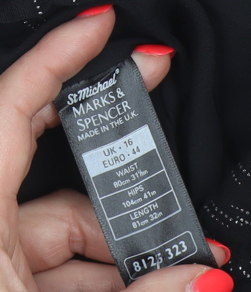 Marks and Spencer Women Black Silver Glitter Pencil Midi Skirt UK 16