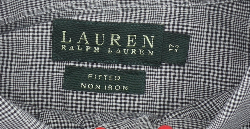 Lauren Ralph Lauren Men's Black Check Slim Fit 17 34 Non-Iron Shirt