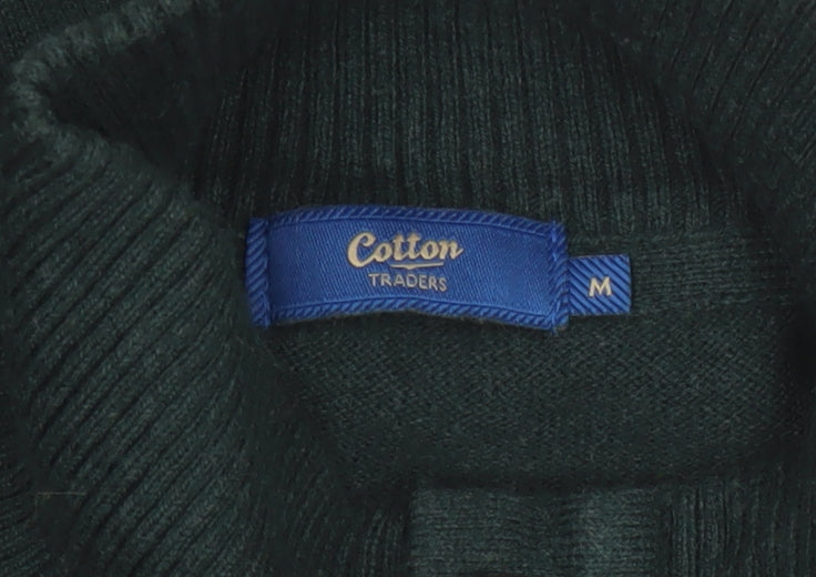 Cotton Traders Men Deep Green M Cotton Cashmere High Neck Cardigan