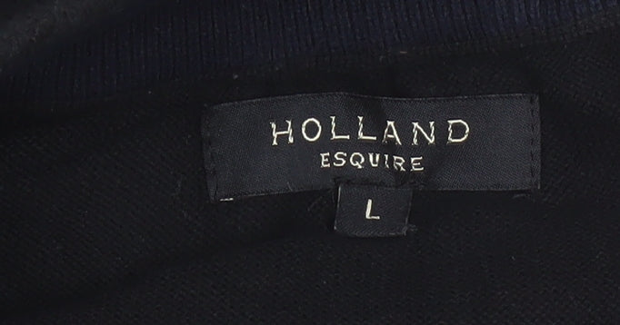 Holland Esquire Men's Black L Half Zip Cotton Knit Jumper High Neck