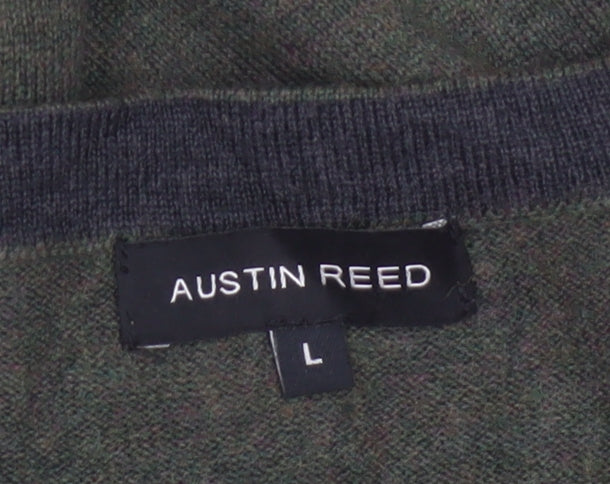 Austin Reed Men’s Green V-Neck Wool Blend Pullover Jumper Size L