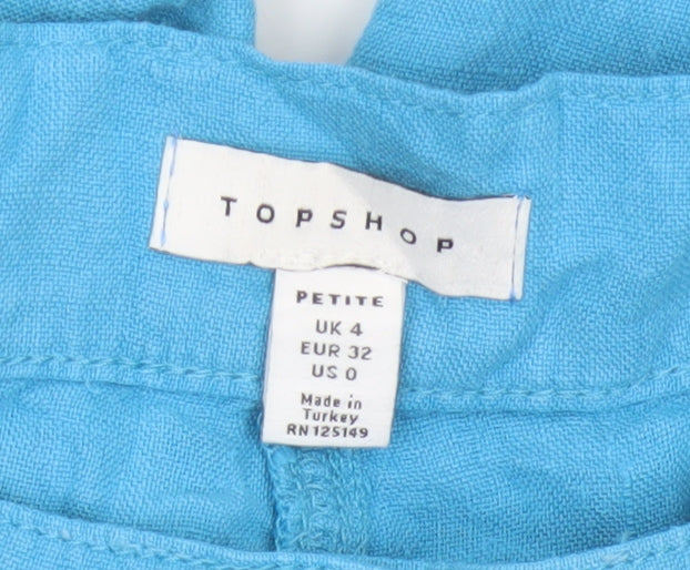 Topshop Women Blue Linen Wide-Leg Trousers Petite UK 4 High Rise