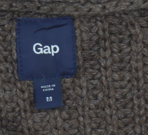 Gap Women Brown M Chunky Cable Knit 1/4 Zip High Neck Jumper