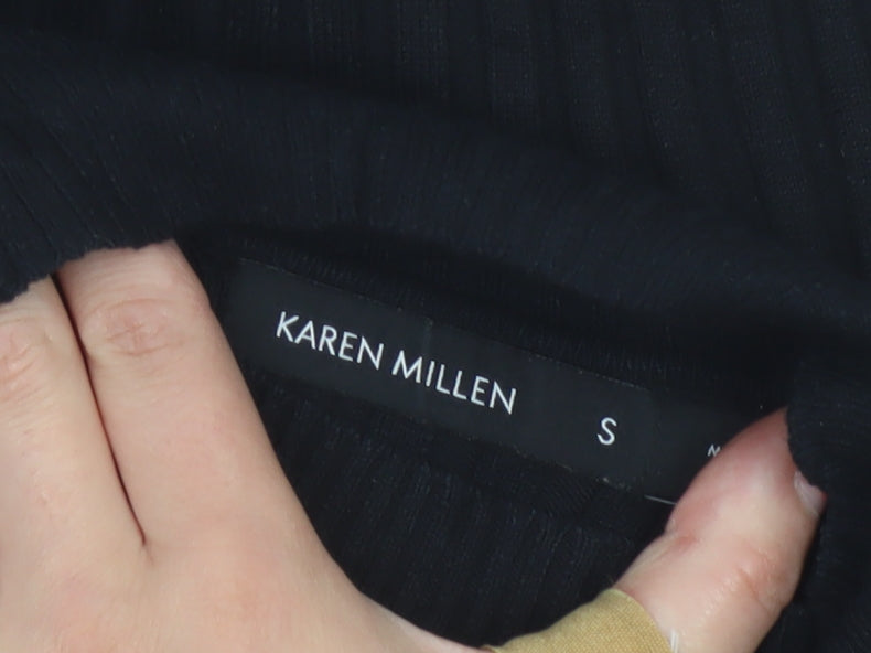 Karen Millen Women Black S Ribbed Roll Neck Slim Knit Jumper