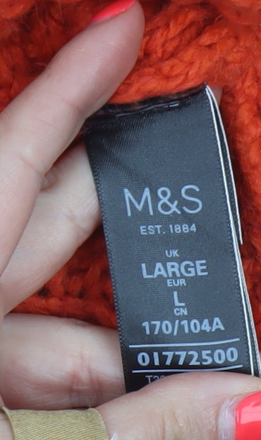 M&S Women Orange L Cable Knit Roll Neck Pullover Jumper