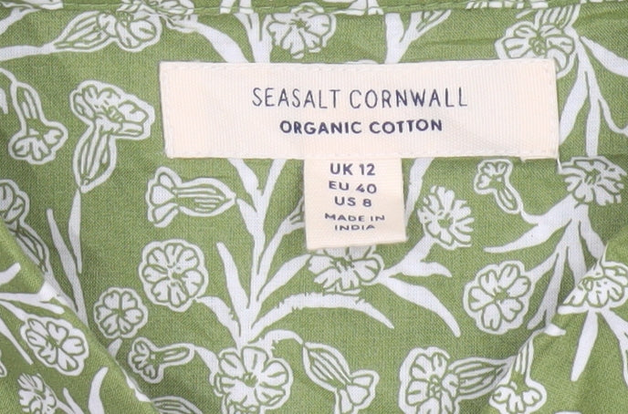 Seasalt Cornwall Women Green Floral Organic Cotton Shirt UK 12