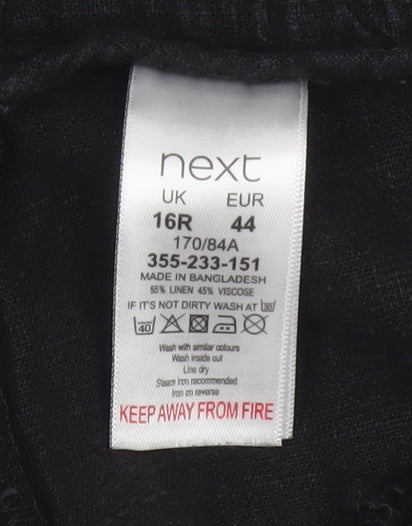 Next Women’s Black UK 16 Cropped Wide-Leg Linen Blend Trousers