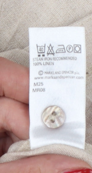 Marks & Spencer Women Beige Linen Short Sleeve Button-Up Shirt UK 16