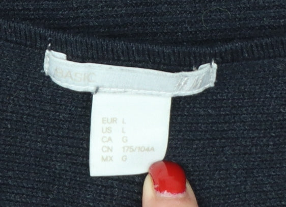 H&M Women Black L Relaxed Crew Neck 3/4 Sleeve Knit Jumper