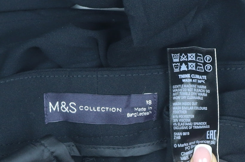 Marks and Spencer Women Black Size 18 Straight Tailored Trousers