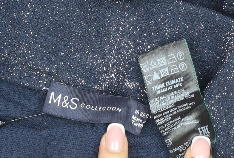 Marks and Spencer Women Black Glitter High Rise Wide-Leg Trousers UK 18