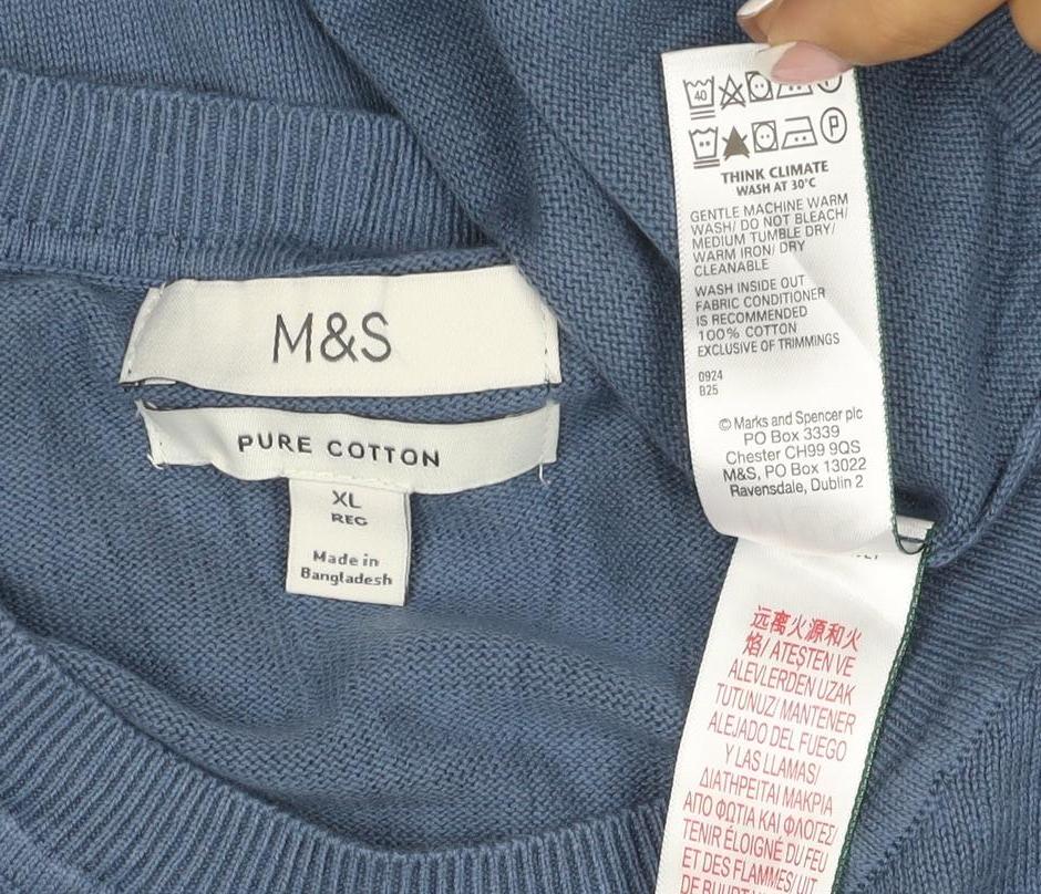 Marks and Spencer Mens Blue XL Pure Cotton Crew Neck Pullover Jumper
