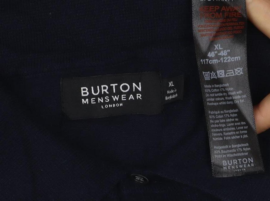 Burton Menswear Men’s Navy Blue XL Collared Button Knit Pullover Jumper