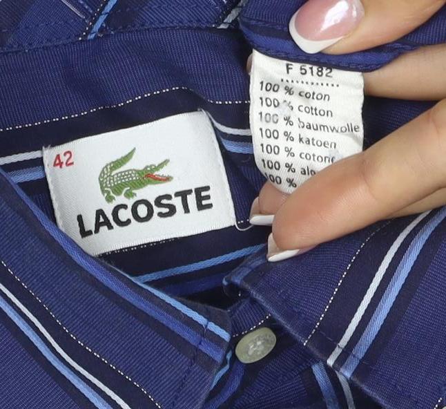 Lacoste Men’s Blue Striped Button Down Short Sleeve Shirt Size 42