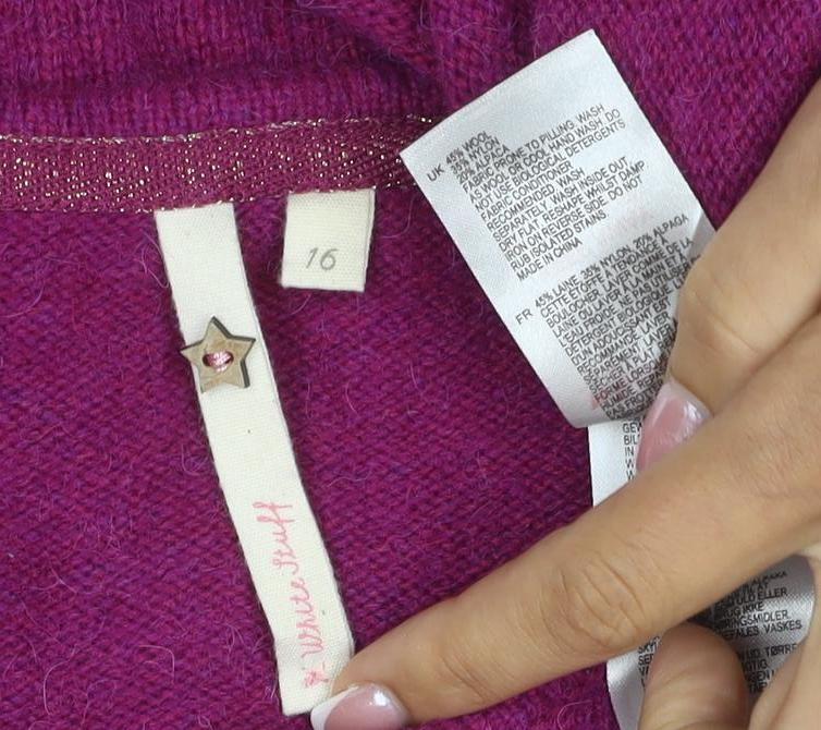 White Stuff Women Purple UK 16 Wool Alpaca Button Cardigan Pockets