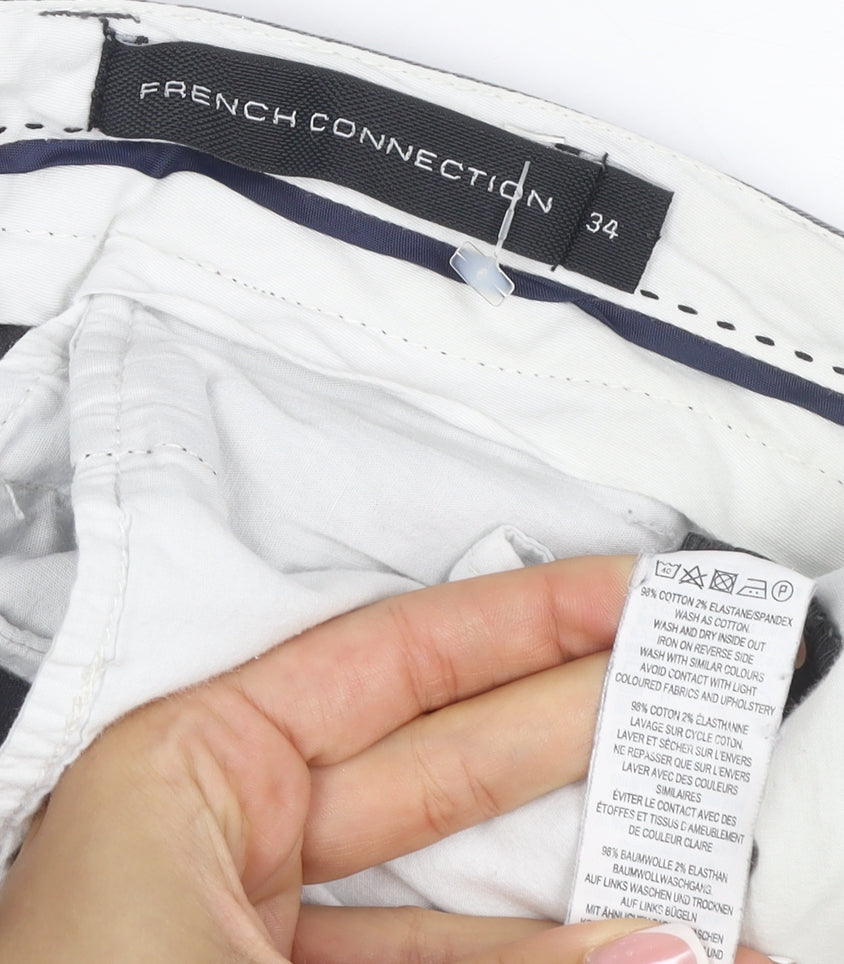 French Connection Men's Grey 34 Chino Shorts Cotton Stretch Casual