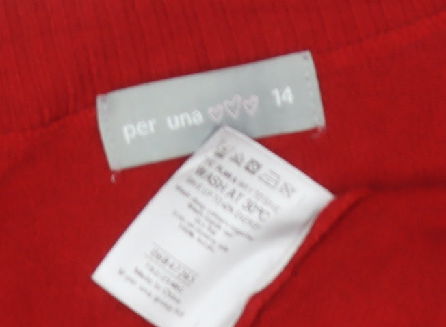 Per Una Women Red Size 14 Open Wrap Cotton Knit Cardigan