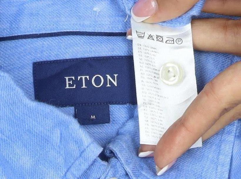 Eton Men’s Blue Linen Button-Down Long Sleeve Shirt