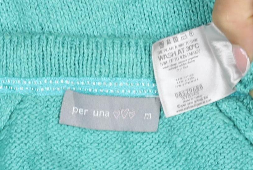 Per Una Women’s Green Size 8 Ramie Cotton V-Neck Button Cardigan