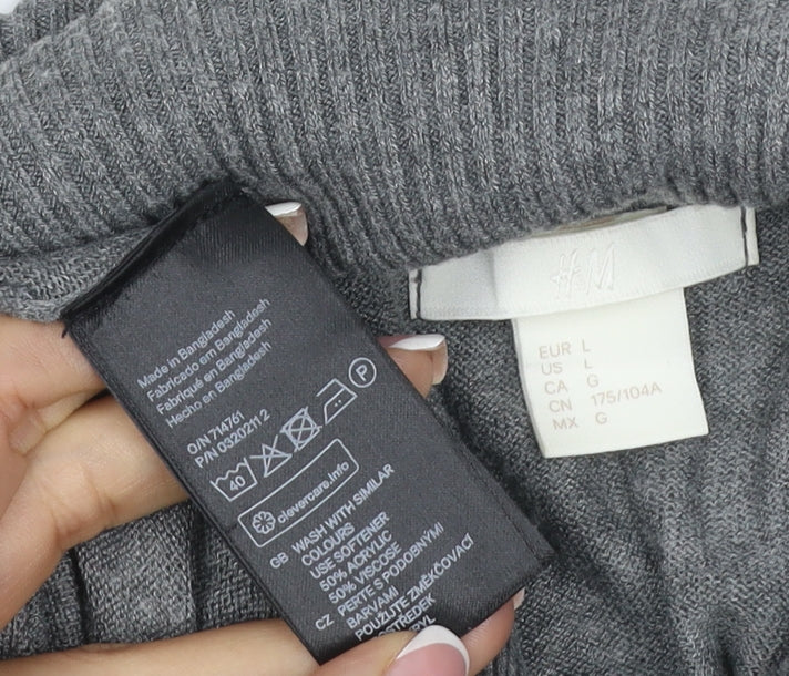 H&M Women Grey UK 14 Roll Neck Long Sleeve Knit Tunic Jumper