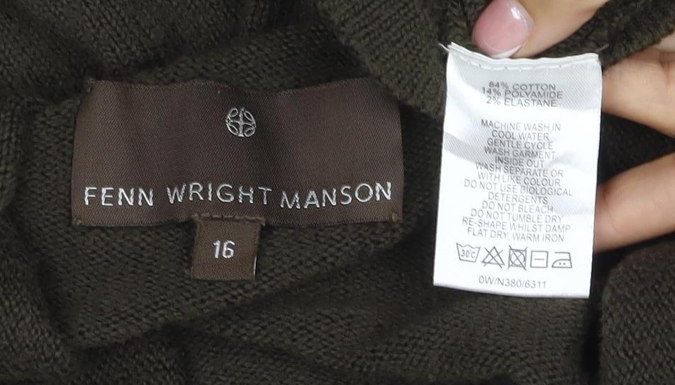 Fenn Wright Manson Women Brown UK 16 Wrap V-Neck Cotton Knit Cardigan