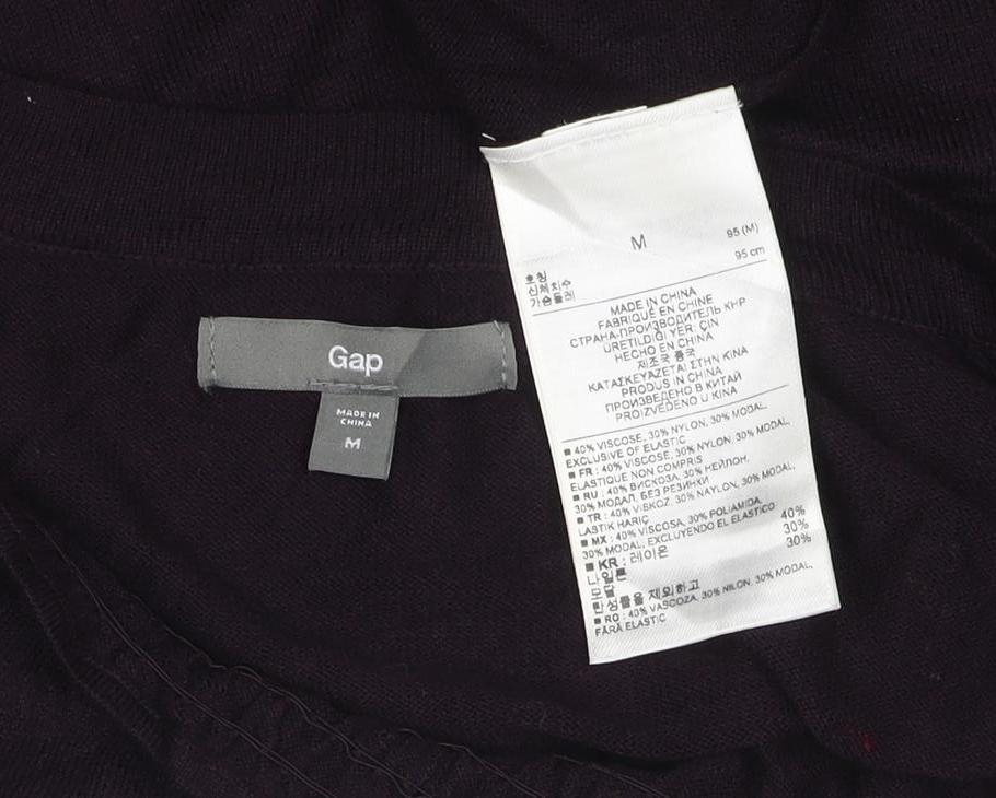 Gap Women Black M Jersey Knee Length Shift Dress 3/4 Sleeve Ruffle