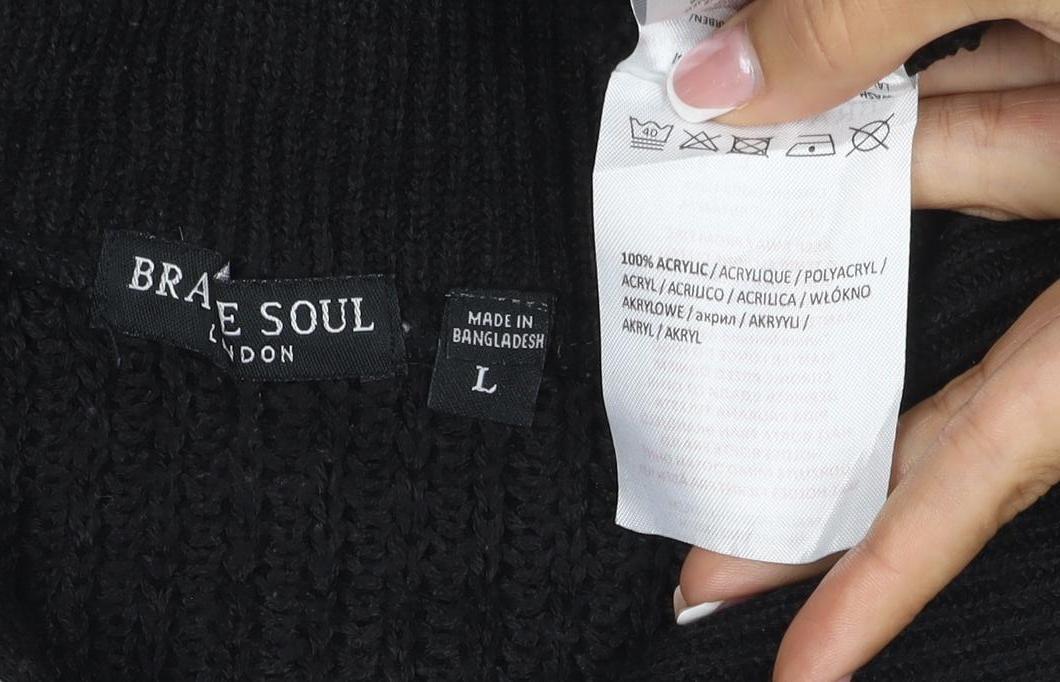Brae Soul London Women Black L Cable Knit 1/4 Zip High Neck Jumper