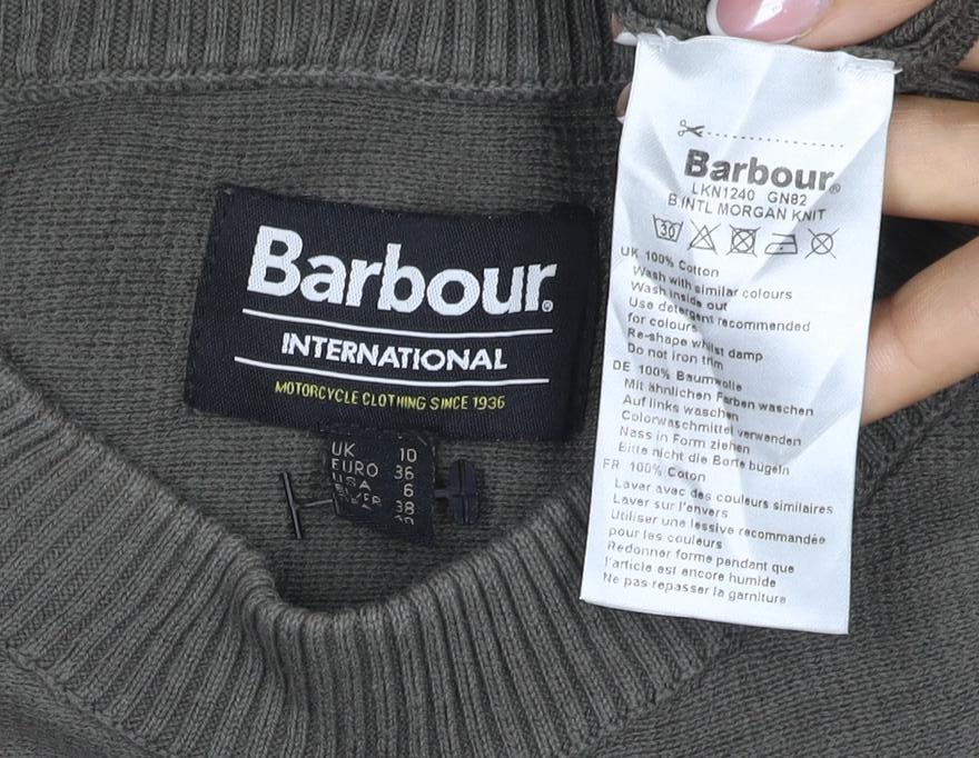 Barbour Women Green UK 10 Cotton Button Shoulder Crew Neck Jumper