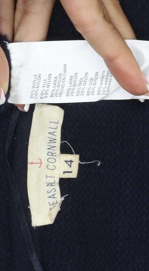 Cashmere Cornwall Women’s Navy Blue Wool Knit Jumper UK 14 Crew Neck