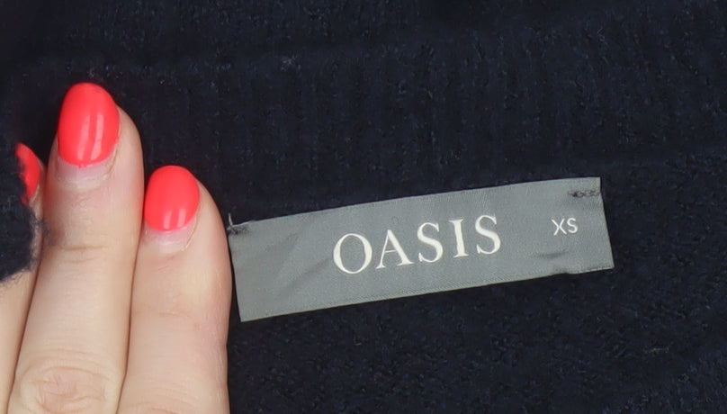 Oasis Women’s Black XS Crew Neck Fuzzy Knit Slim Pullover Jumper