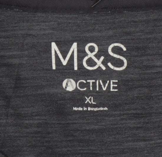 Marks and Spencer Men Grey XL Active Long Sleeve Henley T-Shirt