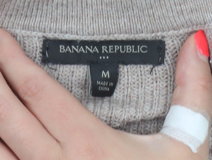 Banana Republic Women Beige M Full Zip Ribbed Knit Cardigan