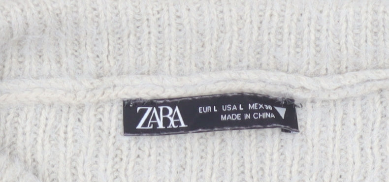 Zara Women Ivory UK 12 Slim Knit Roll Neck 1/4 Zip Jumper
