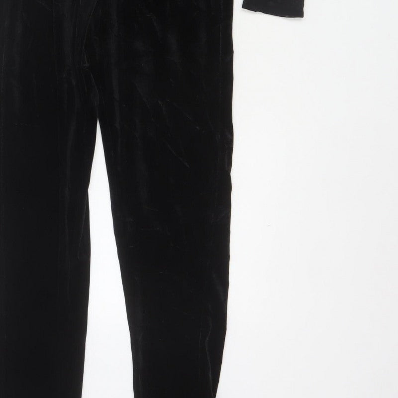 Bershka Women Black L Velvet Mesh Ruffle High Neck Jumpsuit