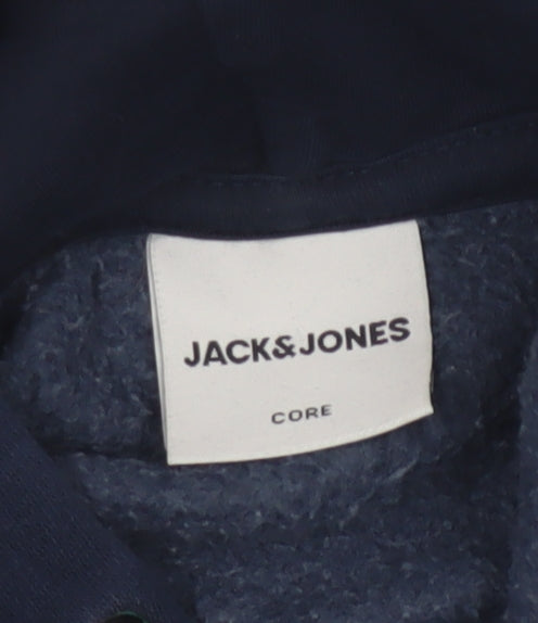 Jack & Jones Men Navy Grey L Pullover Hoodie Logo Graphic