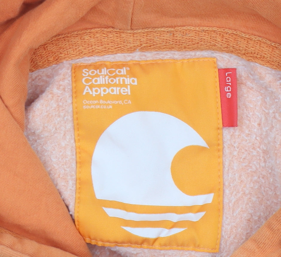 SoulCal Men’s Orange L Pullover Hoodie Fleece Logo Pocket