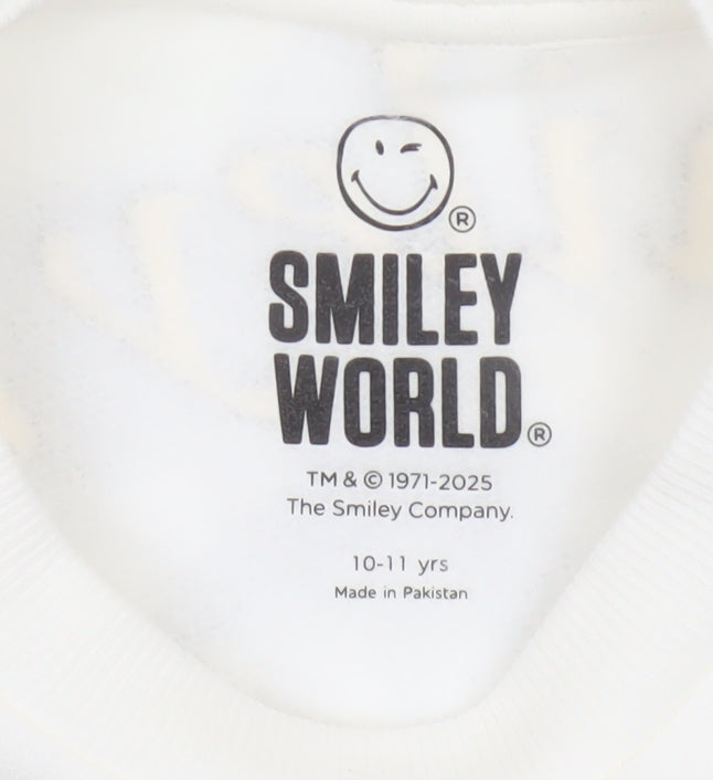 Smiley World Girls White 10-11 Years Pullover Graphic Sweatshirt
