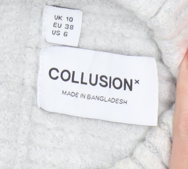 Collusion Women Grey UK 10 Ribbed High Neck Knit Tank Top