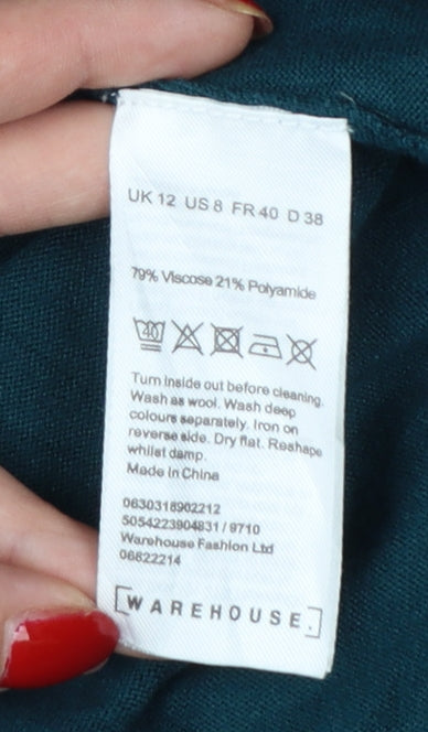 Warehouse Women Green UK 12 Fit & Flare Knit Knee Dress