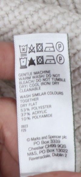 Marks and Spencer Women Ivory M Ribbed High Neck Jumper Contrast Trim