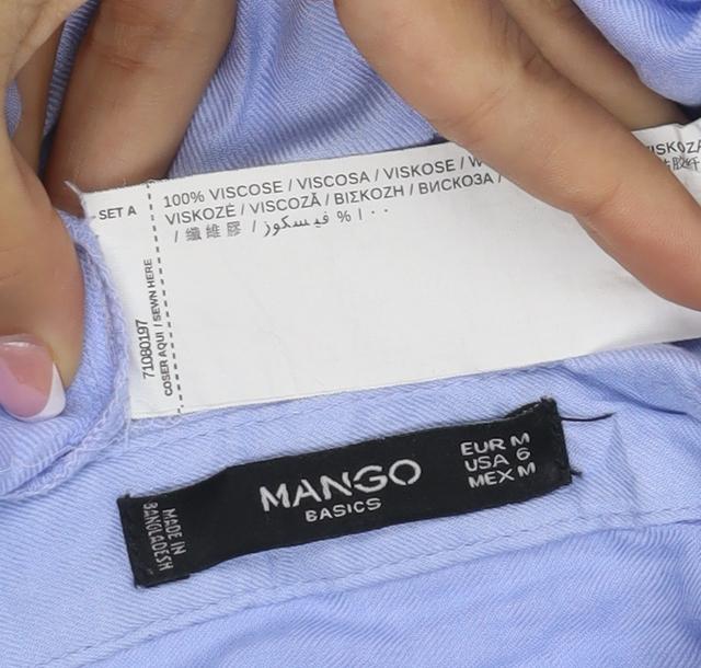 Mango Women Blue M Viscose Long Sleeve Collared Button-Up Shirt
