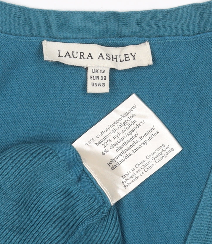 Laura Ashley Women’s Blue UK 12 V-Neck Short Sleeve Button Cardigan